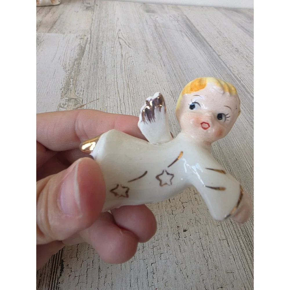 Vintage Angel cherub candle holder 138 Japan ceramic boy Xmas decor
